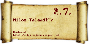 Milos Talamér névjegykártya
